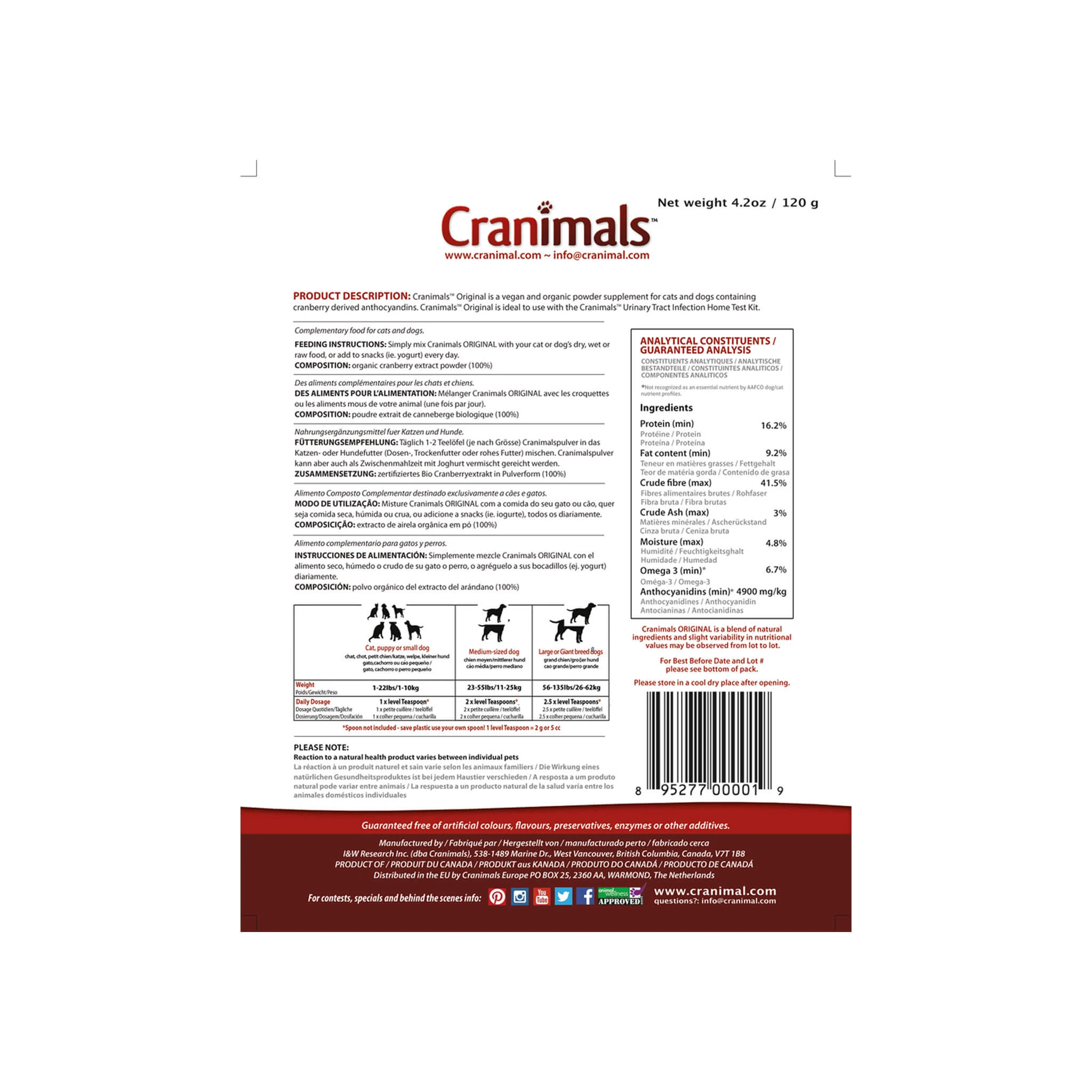 Cranimals Original Urinary Tract Organic Cranberry Extract Supplement For Dogs & Cats - Image 3